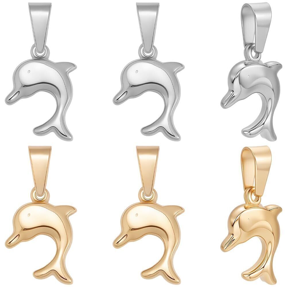 2908 1 Box 6Pcs 2 Colors Dolphin Charms 304 Stainless Steel Marine Animals